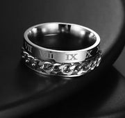 Inel Valuxy Argintiu cu Lant si cifre Romane