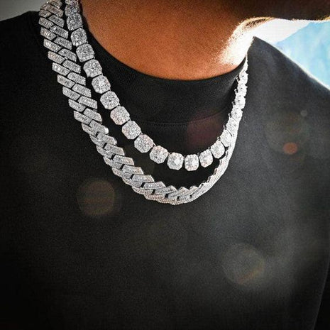 Set 2 Coliere Cuban și Diamond Argintiu