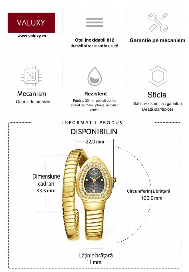 Ceas Bijou Serp – Gold Black Edition | Valuxy