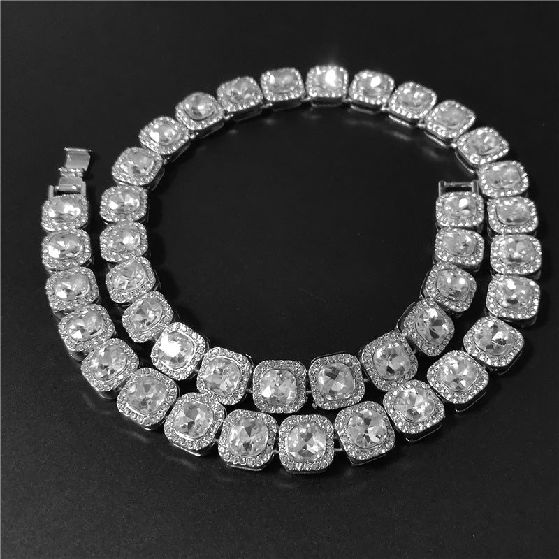 Colier Diamond Cuban 9mm lățime (Argintiu/Auriu)