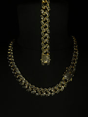 Set Colier + Bratara Valuxy Cuban cu pietre negre