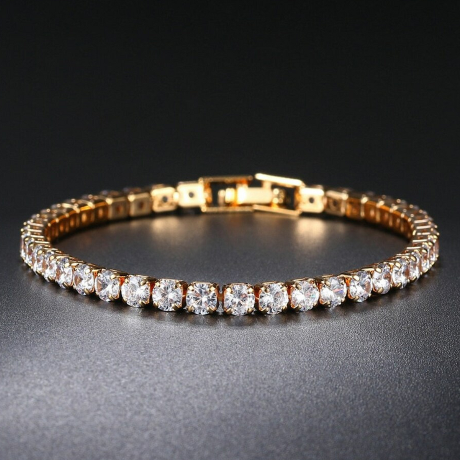 Set Colier și Bratara Tennis, Gold cu Cristal