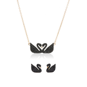 Set Colier Cercei Lebede Negru Rose gold