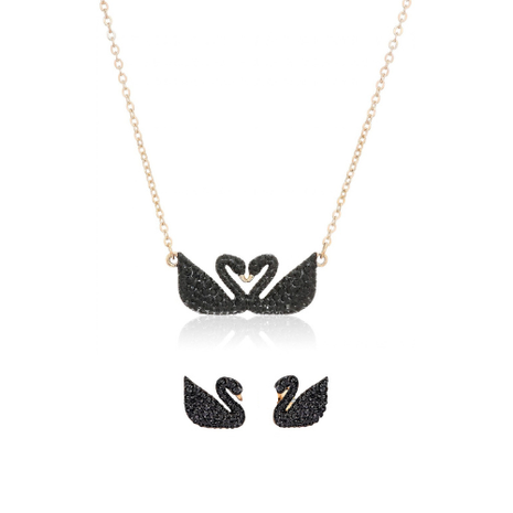 Set Colier Cercei Lebede Negru Rose gold