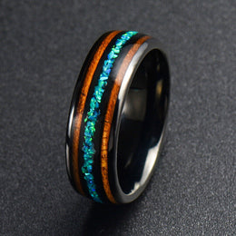 Inel Valuxy Negru cu Lemn si Opal Albastru