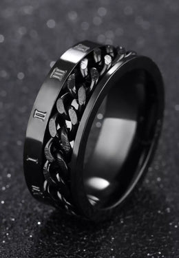 Inel Valuxy Negru cu Lant si cifre Romane