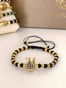 Bratara reglabila, Snur negru, model Coroana