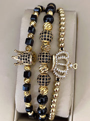 Set 3 bratari unisex pietricele negre