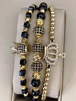 Set 3 bratari unisex pietricele negre