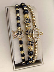 Set 3 bratari unisex pietricele negre