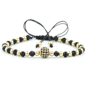 Bratara model glob cu margele mici, din onix si inox aurit