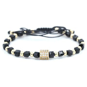 Bratara din onix fatetat pe patrat si inox aurit, model hexagonal cu zirconii albe