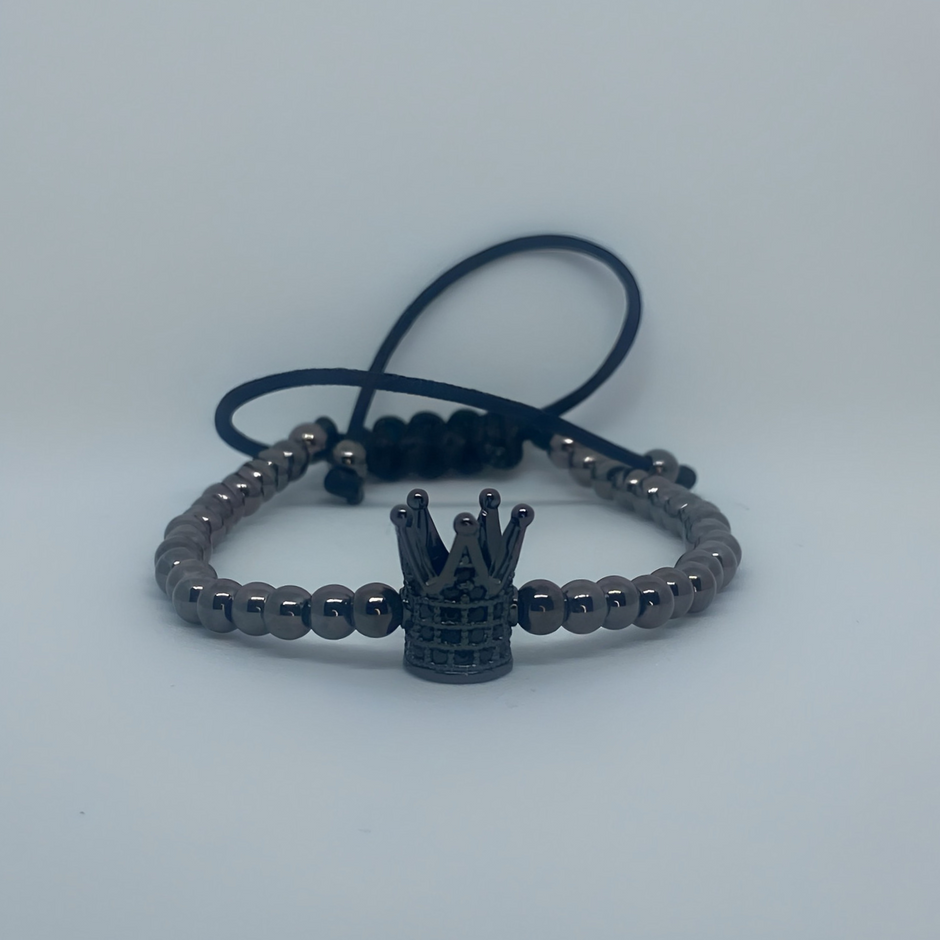 Bratara model coroana, Reglabila negru, Lux unisex.