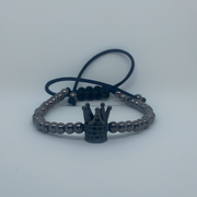 Bratara model coroana, Reglabila negru, Lux unisex.